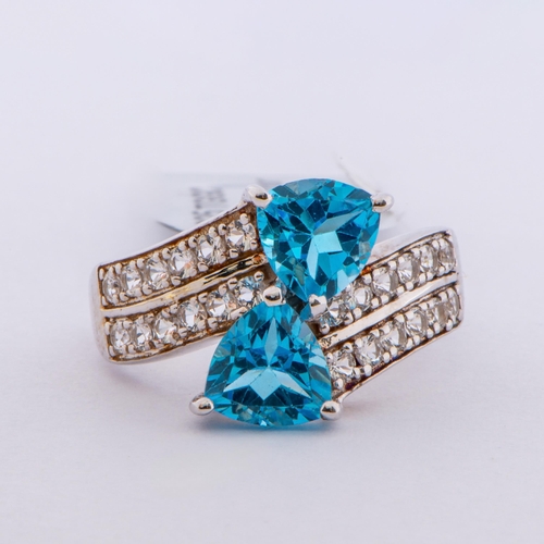 68 - 3.36 Ct Natural Swiss Blue Topaz and White Topaz Silver Ring, Silver 925, Limited Edition 1 of 232 P... 