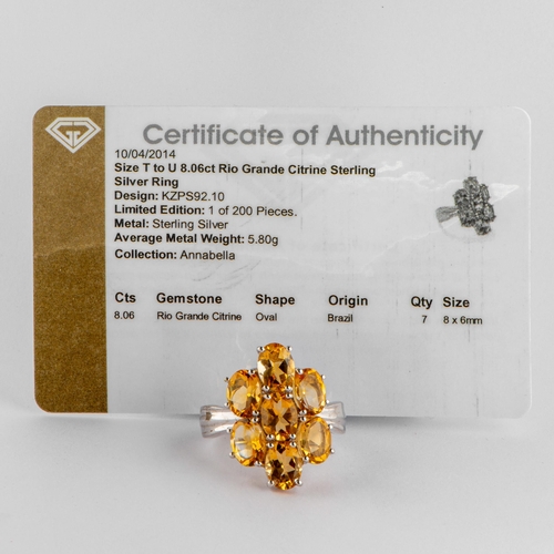 69 - 8.06 Ct Natural Rio Grande Citrine Silver Ring, Limited Edition 1 of 200 Pieces, Silver 925, TGGC Ce... 