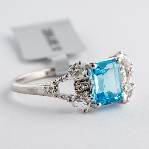 70 - 3 Ct Natural Swiss Blue and White Topaz Silver Ring, Silver 925, Limited Edition 1 of 76 Pieces, TGG... 