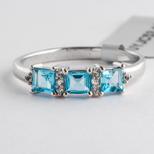 71 - 1.26 Ct Natural Electric Blue and White Topaz Silver Ring, Silver 925, Limited Edition 1 of 90 Piece... 