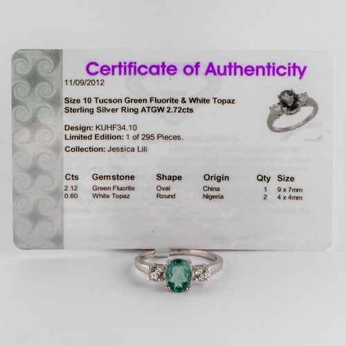 73 - 2.72 Ct Natural Tucson Green and White Topaz Silver Ring, Silver 925, Limited Edition 1 of 295 Piece... 