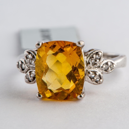 77 - 6.49 Ct Natural Golden Fluorite and White Topaz Silver Ring, Silver 925, Limited Edition 1 of 94 Pie... 