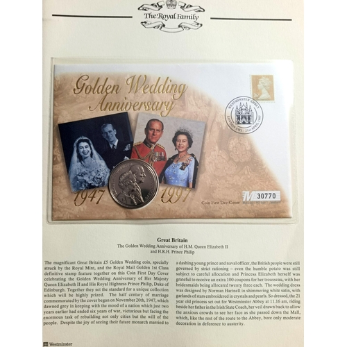 82 - The Royal Family Album Collection. Contains 9 Pages: The Golden Wedding Anniversary Great Britain (5... 