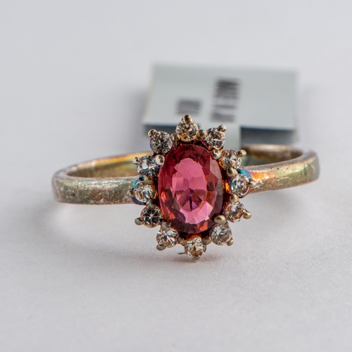 85 - 1.20 Ct Natural Pink Tourmaline and White Topaz Silver Ring, Silver 925, Limited Edition 1 of 84 Pie... 