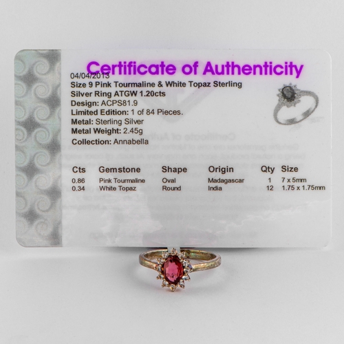 85 - 1.20 Ct Natural Pink Tourmaline and White Topaz Silver Ring, Silver 925, Limited Edition 1 of 84 Pie... 