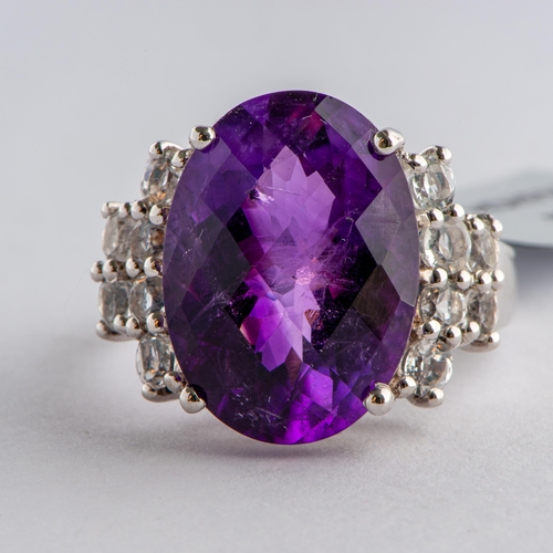 86 - 13.10 Ct Natural Amethyst and White Topaz Silver Ring, Silver 925, Limited Edition 1 of 64 Pieces, T... 