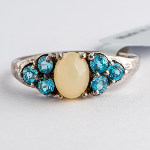 87 - 1.70 Ct Natural Ethiopian Opal and Swiss Blue Topaz Silver Ring, Silver 925, Limited Edition 1 of 29... 