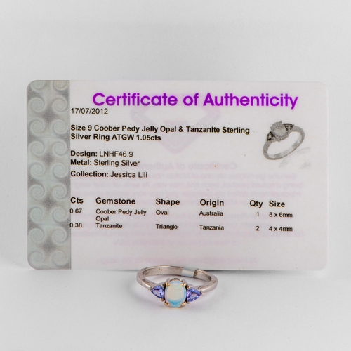 91 - 1.05 Ct Natural Coober Pedy Jelly Opal and Tanzanite Silver Ring, Silver 925, TGGC Certificate of Au... 