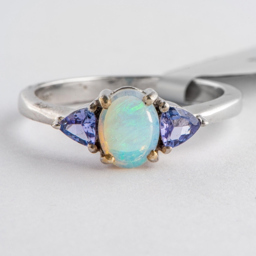 91 - 1.05 Ct Natural Coober Pedy Jelly Opal and Tanzanite Silver Ring, Silver 925, TGGC Certificate of Au... 