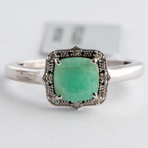 98 - 1.45 Ct Natural Sakota Emerald and Diamond Silver Ring, Silver 925, Limited Edition 1 of 180 Pieces,... 