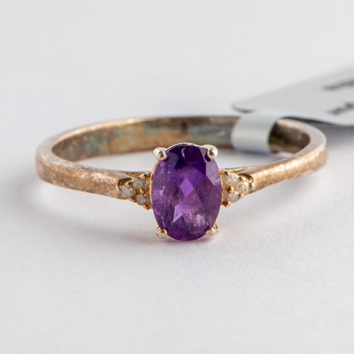 99 - 0.73 Ct Natural African Amethyst and Diamond Silver Ring, Silver 925, TGGC Certificate of Authentici... 