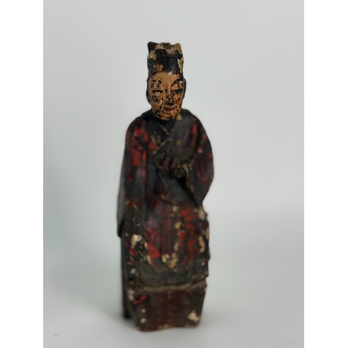 20003 - A pair of Chinese wood figures, 18th Pr.  Size:(Height11cm, Width9cm) Condition:(Good Condition, no ... 