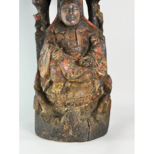 20013 - A Chinese large wood figure, 19th Pr. Size:(Height45cm, Width10.9cm, Depth10.2cm) Condition:(Good Co... 