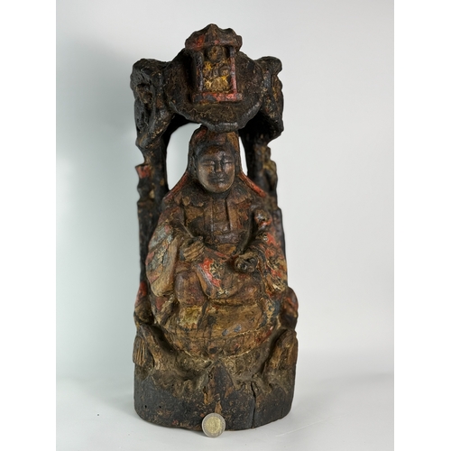 20013 - A Chinese large wood figure, 19th Pr. Size:(Height45cm, Width10.9cm, Depth10.2cm) Condition:(Good Co... 