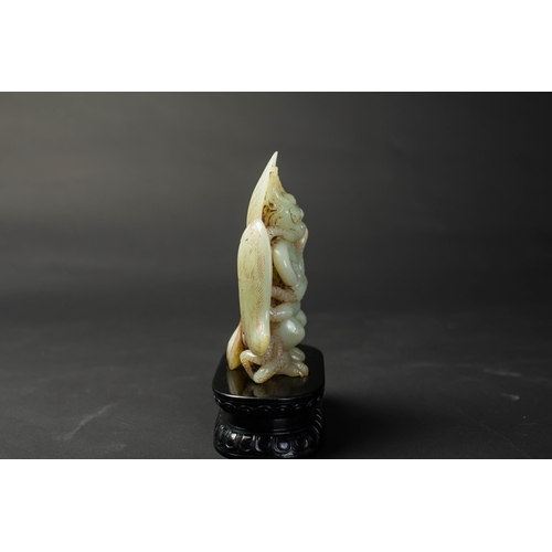 20082 - A Chinese jade ornament, 18th/19th Pr Size:(Height With stone Stand18.8cm, Width15g, Figure Weight54... 