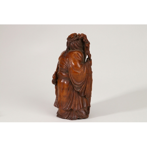 20137 - A Chinese bamboo figure 18th/19th Pr Size:(Length11.5cm, Width10.5cm, Height24cm, Weight568g) Condit... 