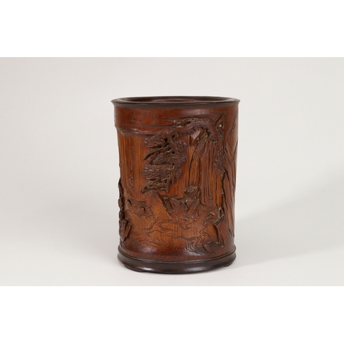 20138 - A Chinese bamboo brush pot, 18th/19th Pr Size:(Length12.4cm, Width12.2cm, Height16cm, Weight519g) Co... 