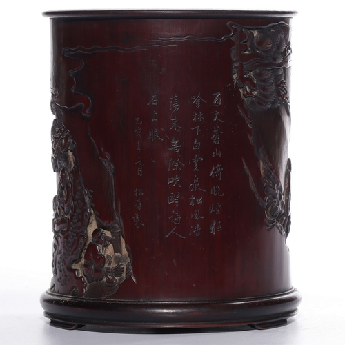 20151 - A Chinese bamboo made brush pot, Qing Daynasty Pr.  Size:(Height17cm, Mouth Diameter14cm) Condition:... 