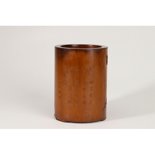 20188 - A Chinese bamboo brush pot, 18th/19th Pr Size:(Diameter10.4cm, Height14.2cm, Weight450g) Condition:(... 