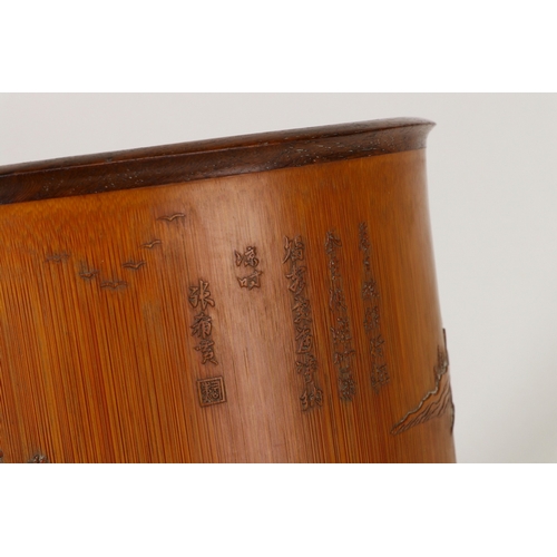 20189 - A Chinese bamboo brush pot, 18th/19th Pr Size:(Length15.3cm, Width14.2cm, Height18cm, Weight634g) Co... 