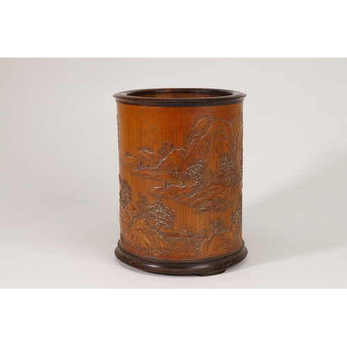 20189 - A Chinese bamboo brush pot, 18th/19th Pr Size:(Length15.3cm, Width14.2cm, Height18cm, Weight634g) Co... 