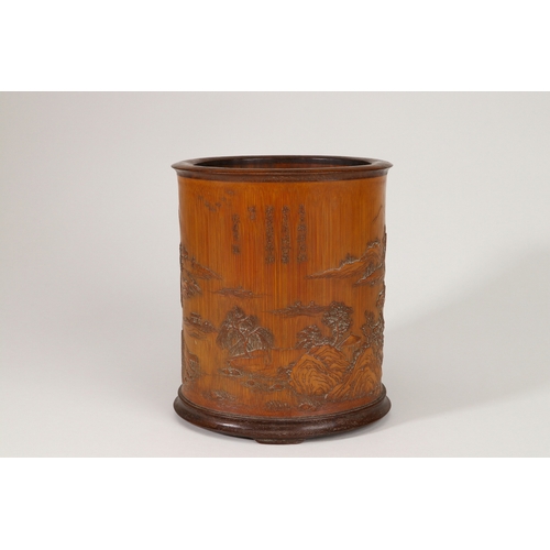 20189 - A Chinese bamboo brush pot, 18th/19th Pr Size:(Length15.3cm, Width14.2cm, Height18cm, Weight634g) Co... 