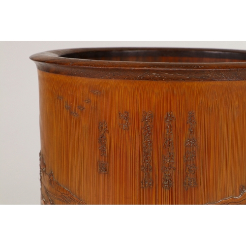 20189 - A Chinese bamboo brush pot, 18th/19th Pr Size:(Length15.3cm, Width14.2cm, Height18cm, Weight634g) Co... 