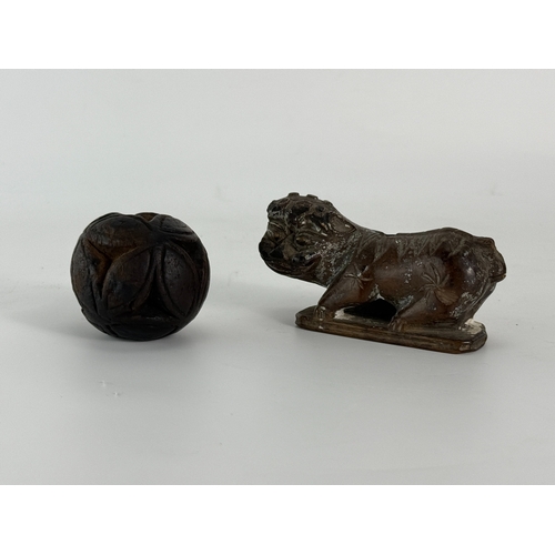 20210 - A Chinese censor holder and ball, Ming Daynasty Pr.  Size:(Lion Censor Height4cm Width8cm, Ball Diam... 