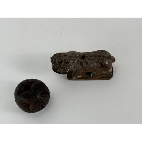 20210 - A Chinese censor holder and ball, Ming Daynasty Pr.  Size:(Lion Censor Height4cm Width8cm, Ball Diam... 