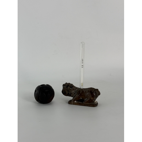 20210 - A Chinese censor holder and ball, Ming Daynasty Pr.  Size:(Lion Censor Height4cm Width8cm, Ball Diam... 