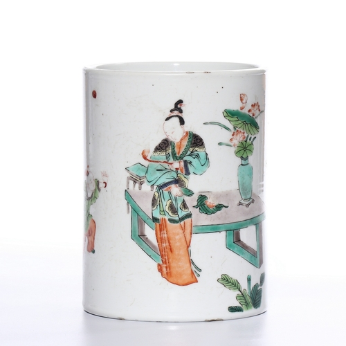 20267 - A Chinese Famille Verte brush pot, Kang Xi Pr.  Size:(Height15.5cm, Mouth Diamter10.5cm) Condition:(... 