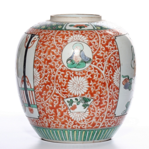 20287 - A Chinese Famille Verte jar, Qing Daynasty Pr.  Size:(Height22cm, Mouth Diamter9cm) Condition:(Good ... 