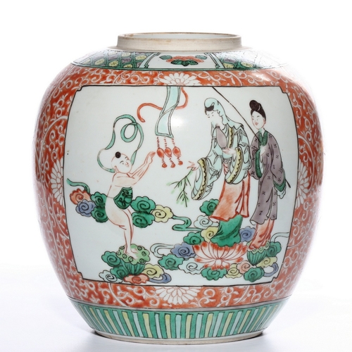 20287 - A Chinese Famille Verte jar, Qing Daynasty Pr.  Size:(Height22cm, Mouth Diamter9cm) Condition:(Good ... 