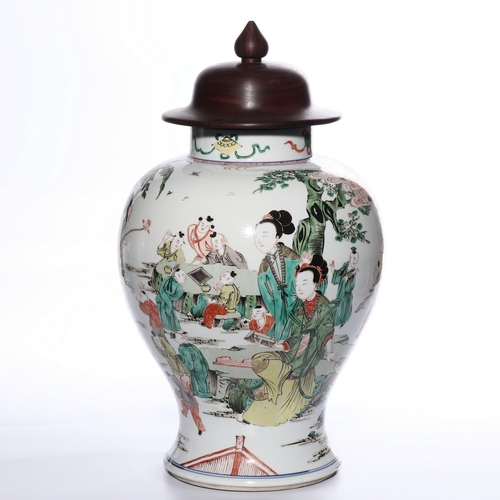 20289 - A Chinese Famille Verte jar, Kang Xi Pr.  Size:(Height35cm, Mouth Diamter11.8cm) Condition:(Good Con... 