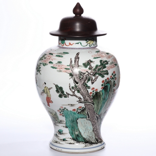 20289 - A Chinese Famille Verte jar, Kang Xi Pr.  Size:(Height35cm, Mouth Diamter11.8cm) Condition:(Good Con... 