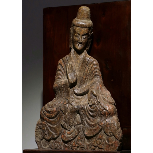 20303 - A Chinese stone sculpture, 14TH Century earlier Pr. Collection of NARA private gallary. Size:(H62CM/... 