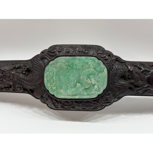 20331 - A Chinese embordied jade ornament, Qing Daynasty Pr.  Size:(Length56cm, Width14cm) Condition:(Good C... 