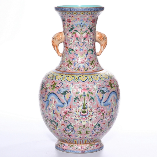 20345 - A Chinese Famille Rose vase, Qing Daynasty Pr.  Size:(Height34cm, Mouth Diamter12cm) Condition:(Good... 