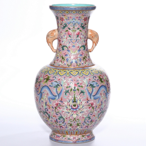 20345 - A Chinese Famille Rose vase, Qing Daynasty Pr.  Size:(Height34cm, Mouth Diamter12cm) Condition:(Good... 