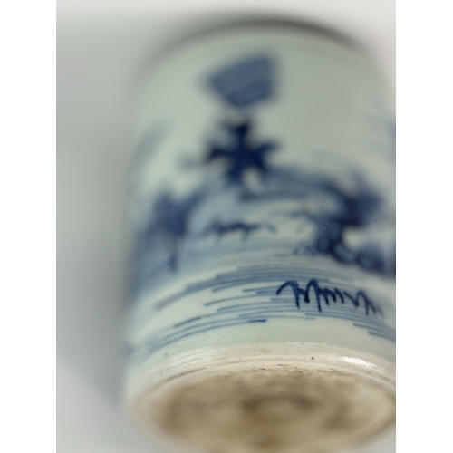 20402 - A Chinese Blue&White brush pot, Kang Xi Pr.  Size:(Height12cm, Mouth Diameter10cm) Condition:(Good C... 