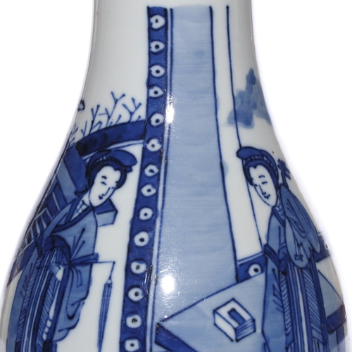 20410 - A Chinese Blue&White long neck vase, Kang Xi Pr.  Size:(Height21.8cm, Mouth Diameter6.8cm) Condition... 