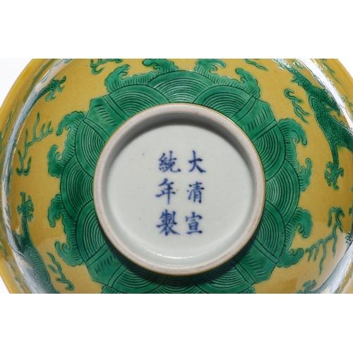 20415 - A Chinese yellow ground bowl, Qing Daynasty Pr.  Size:(Height6.5cm, Mouth Diamter15.6cm) Condition:(... 