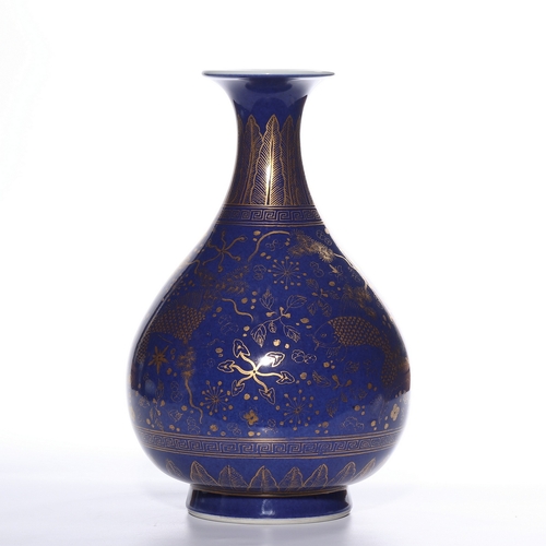 20437 - A Chinese Blue ground gilt vase, Kang Xi Pr.  Size:(Height17cm, Mouth Diamter2.5cm) Condition:(Good ... 