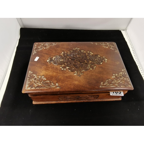 103 - Carved Wooden Box Containing Quantity of Costume Jewellery