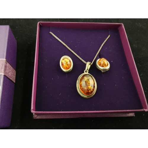 111 - 925 Silver Genuine Amber Necklace & Earring Set