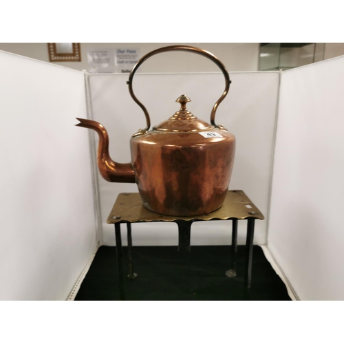 49 - Large Copper Kettle & Antique Brass Footman