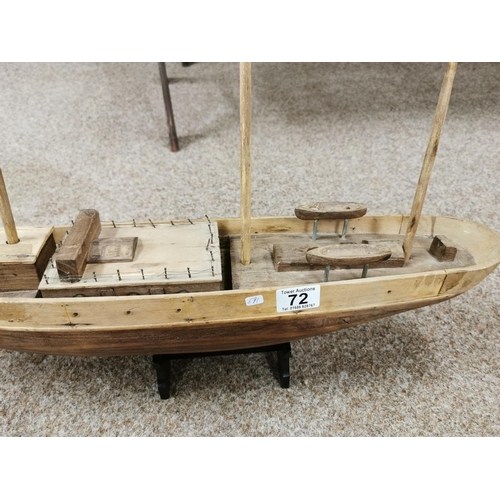 72 - Scratch Built Wooden Model Sailing Ship 63cm
