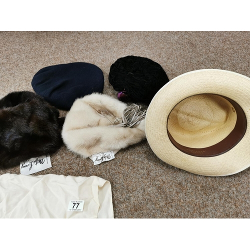 77 - Quantity of Vintage Clothing inc. Fur Hats & Christies Panama Hat