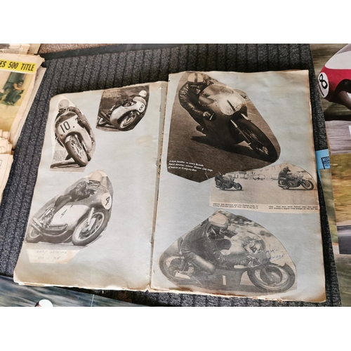 54 - A Life Time Collection of A Scrap Book & A Large Quantity Posters & Vintage Newspapers Motorcyle Rel... 