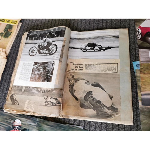 54 - A Life Time Collection of A Scrap Book & A Large Quantity Posters & Vintage Newspapers Motorcyle Rel... 